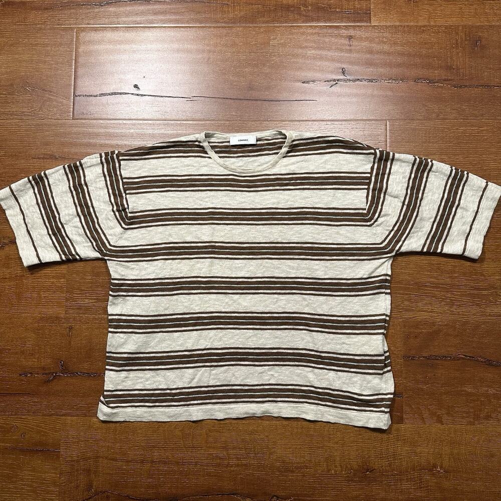 Commas Oversized T Shirt Mens S Beige Striped Boxy Linen Blend Designer Luxury